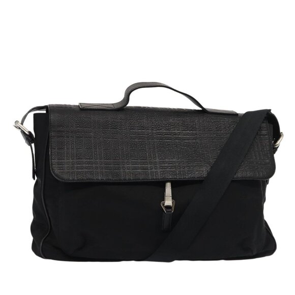 BURBERRY Nova Check Hand Bag Leather nylon 2way Black Auth - Picture 1 of 16